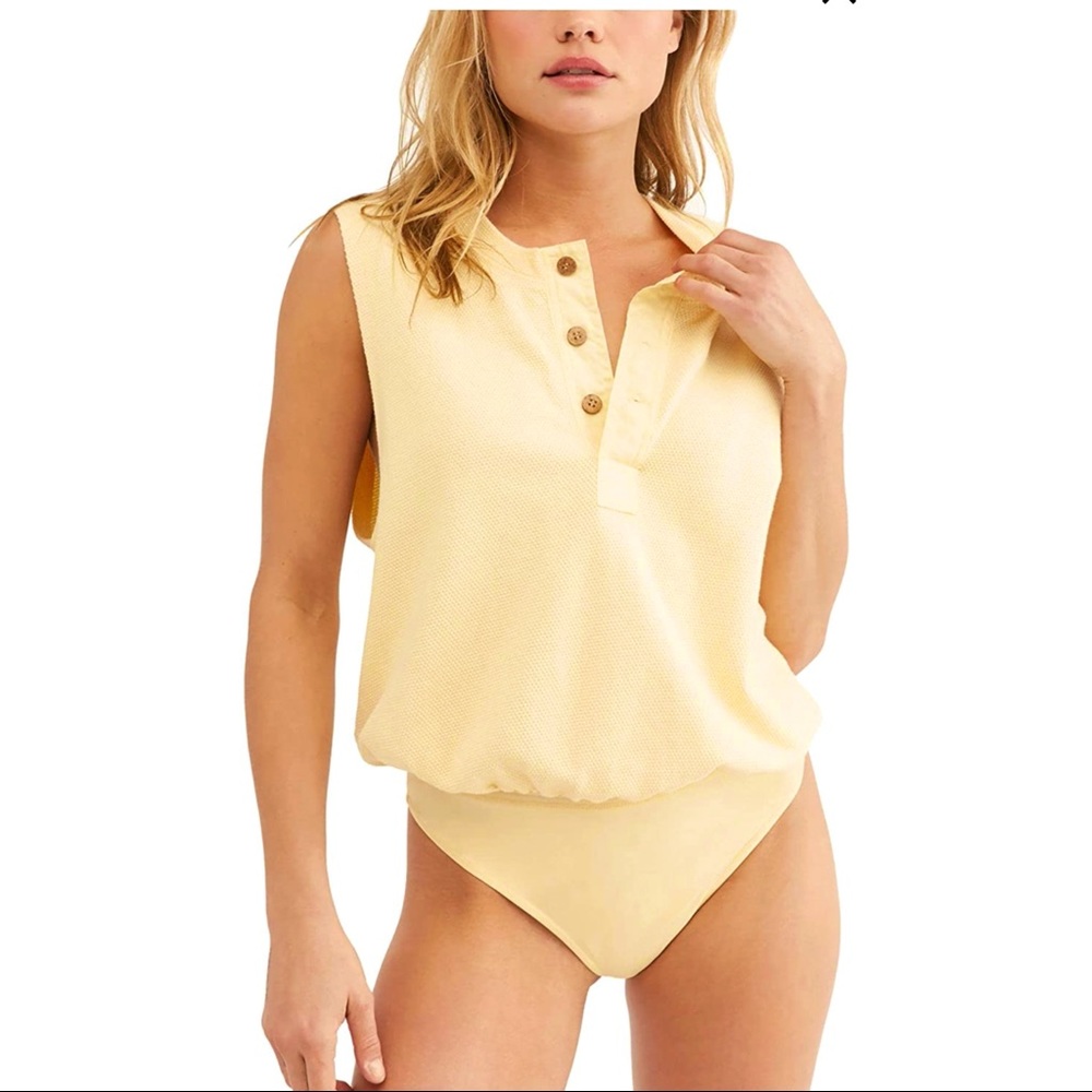 NWT Free People Peek Aye Body Suit Sunlight Yellow Size Large